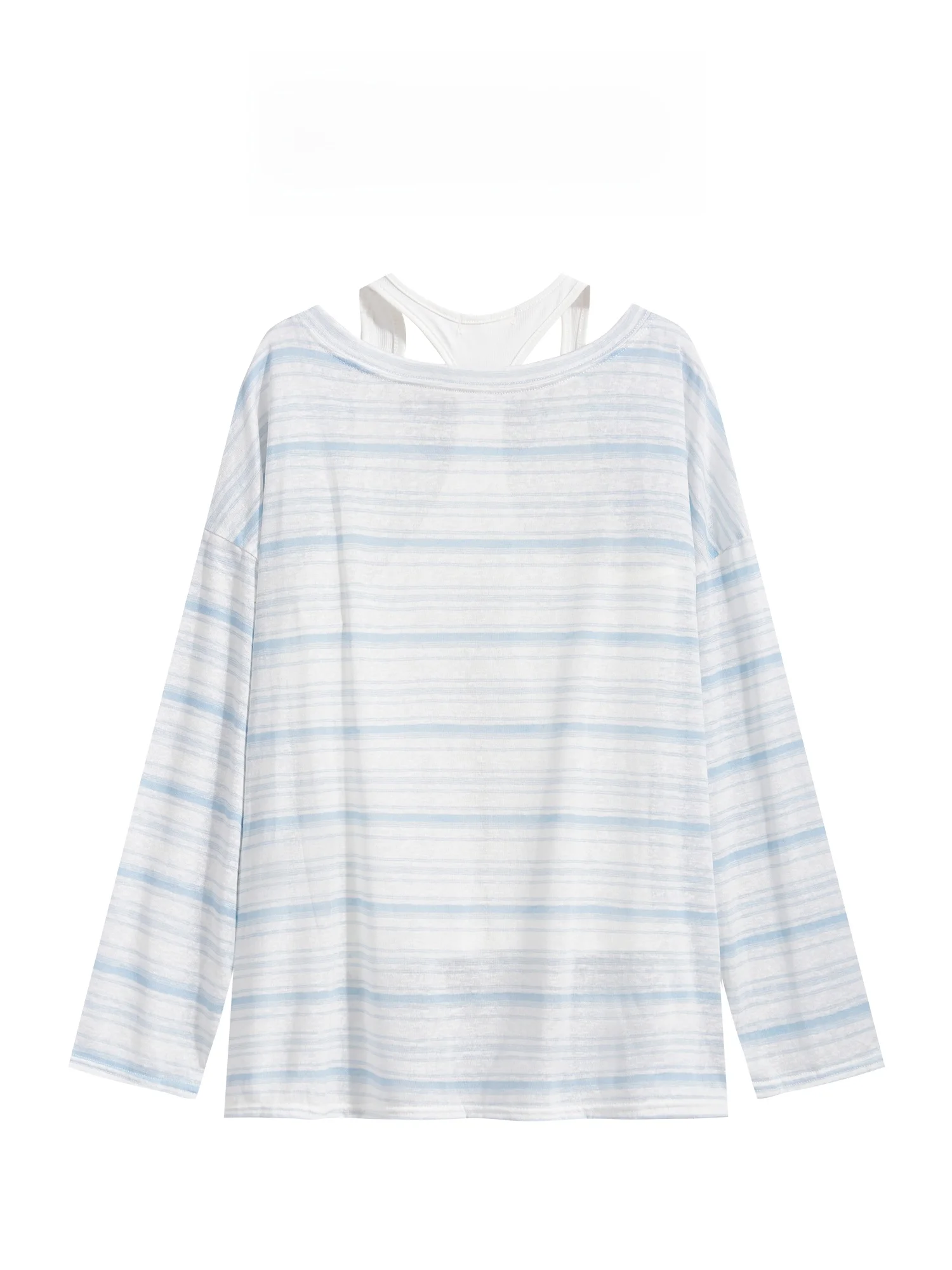 感漂うストライプデザインの長袖UVカットTシャツ：ロンT重ね着の通勤風スタイルを実現