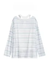 2点セット レディース 長袖Tシャツ ノースリーブ ストライプ バイカラー UVカット ルーズ レイヤード 夏