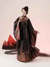 明制漢服 立ち襟大袖シャツと馬  面スカートのセットアップ【神獣朱雀装飾】
