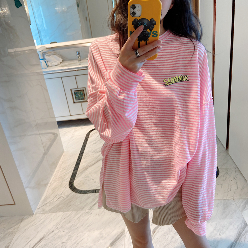 春夏用 カジュアルストライプ柄 長袖タンクトップ チュニックワンピース（セットアップ対応）