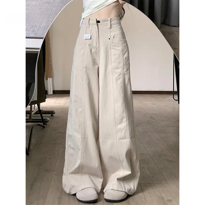 レディース 秋冬用 ワイドレッグデニムパンツ【ハイウエスト・したフィット・カジュアル】