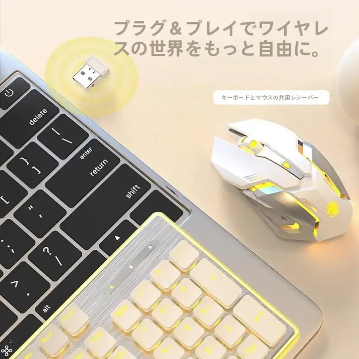 静音キーボード【女性向け・高感度メカニカルタッチ・ワイヤレスマウス】（セットアップ対応）