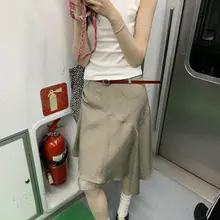 美式レトロ風アセテート不規則スリットミディスカート【夏用・デザイン性のあるおしゃれ】