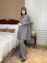 シンプルデザインのゆったりニットトップス【無地・カジュアル・長袖】とパンツ（セットアップ対応）