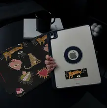 iPad用プロテクトケース【黒いヒョウ柄・愛心デザイン・磁気吸着・防落下対応・ペンホルダー付き】