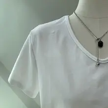 白色Vネック ショートスリーブTシャツ【レディース・夏用・ベーシック】