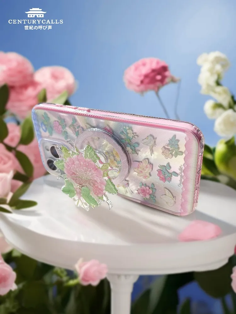 粉彩花蝶磁吸式中式スマホスタンド：中国風アートデザインでスマートフォンの視認性を向上