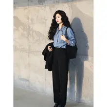 TAIYANG 高腰ストレートフィットパンツ【通勤用・秋・シンプル・カジュアル】