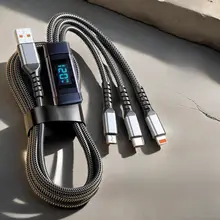 三合一データケーブル【超高速充電・LEDディスプレイ・Apple・Huawei・OPPO対応】