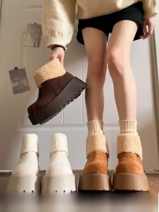 厚底雪地靴【防寒・保温・滑り止め・ショートブーツ】