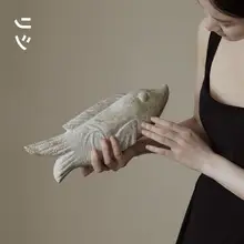 栗石風の玉石風の小魚の置物【中華風・リビングデコレーション】