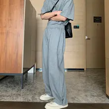 春季抽绳ウエストパンツ【男士・ゆったりストレート・極上の柔らかさ】（セットアップ対応）