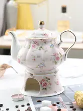 華やかなデザインの欧風陶器コーヒーポット【ハンドドリップ対応・ポット・保温台付き】