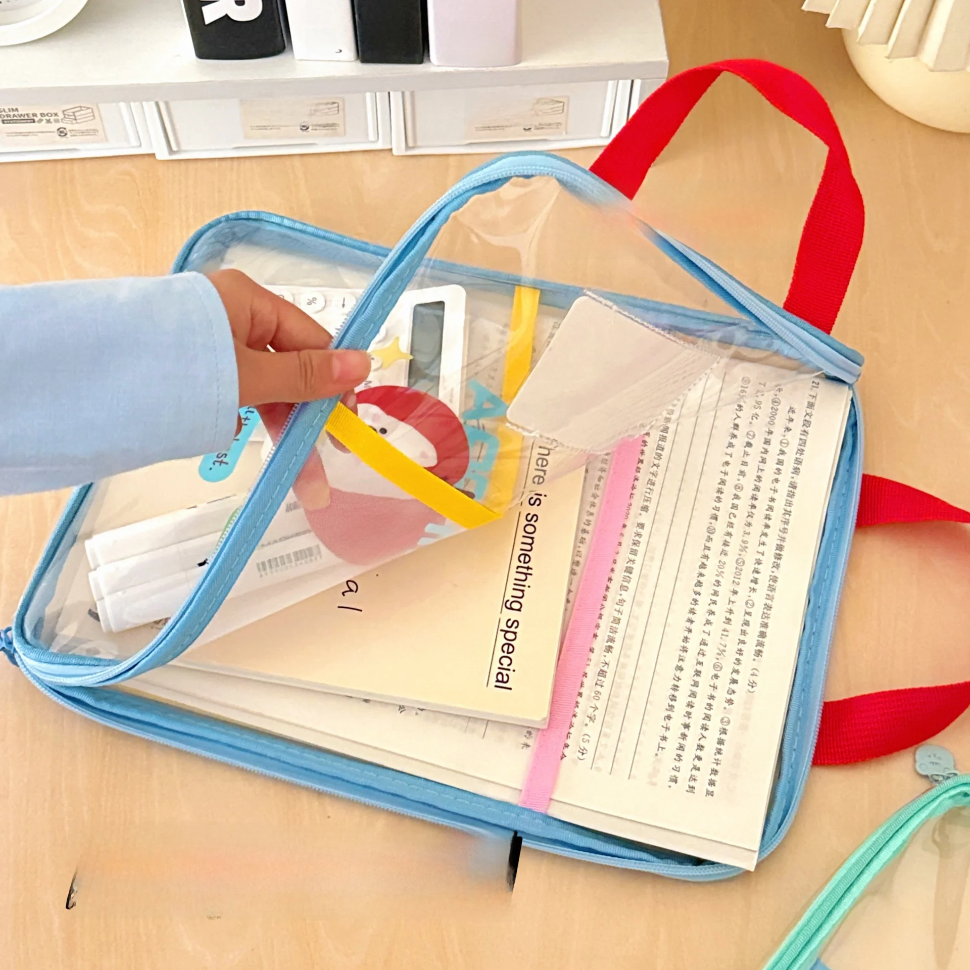 学校書類整理のためのL型教科分類クリアファイル【大口開き・防水・持ち手付き】