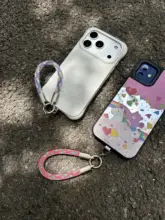 手作り二花デザインのキーホルダーリング【スマホ用ストラップ・防紛失・コンパクトデザイン】