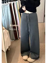 高腰のドローストリングパンツ【スタイル・淡黄色・夏用・ゆったりしたシルエット】（セットアップ対応）