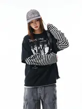 ストライプ柄長袖Tシャツ【春季・ストリートスタイル・ゆったりフィット】