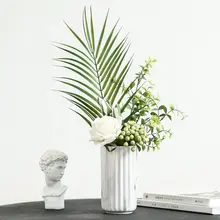 モダンストライプデザインの陶器製花瓶【インテリア飾り用・テーブル用・ドライフラワー対応】