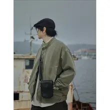 ヴィンテージ風 ウォッシュドコットン立襟ジャケット【春秋用・ルーズフィット】