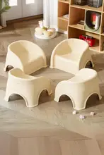 クリーミー風子供用プラスチック背付きローチェア【滑り止め・スタッキング可能】