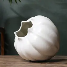 モダンなホワイト陶器カボチャ形花瓶【インテリアアクセサリー・リビング用】