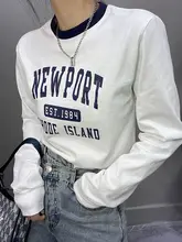 NEW PORT ロゴプリント カラーブロック 長袖Tシャツ【ゆったりストレート・カジュアル】