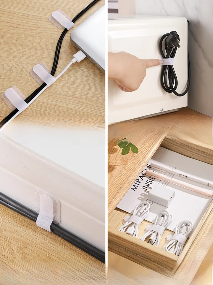 デスクトップ配線整理器 データケーブル 収納用 バンド コンピュータ ケーブルまとめ マジックテープ 電線 ネットワークケーブル デスク下 固定器