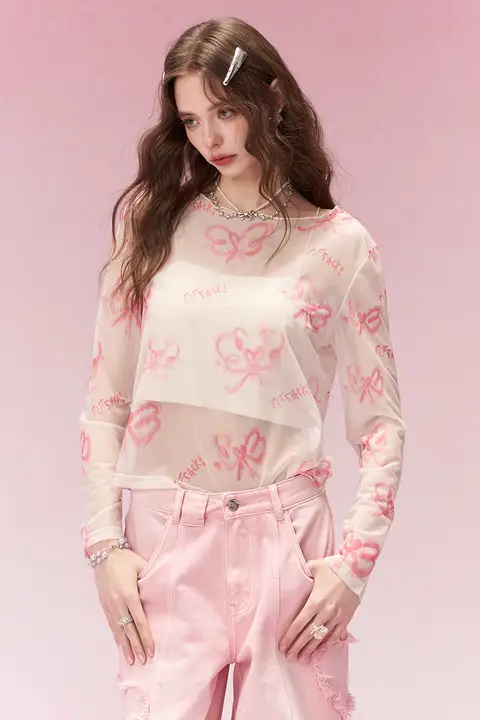 妖精のポケット春の気配のシースルー長袖Tシャツ【重ね着対応・女性用】