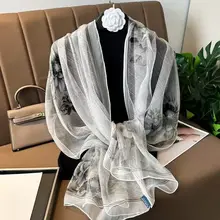 100%桑蚕丝製シルクシフォンロングスカーフ【春夏用・極上の柔らかさ・女性用・ショール】