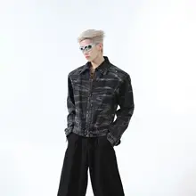 アメリカンヴィンテージ ウォッシュドデニムジャケット メンズ 高街カジュアル コントラストデザインアウトフィット