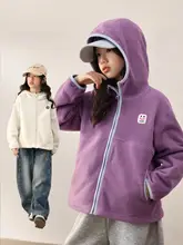 子供用 ダブルフェイスフリースフード付きジャケット【秋用・ソフトな肌触り・可愛いデザイン】（セットアップ対応）