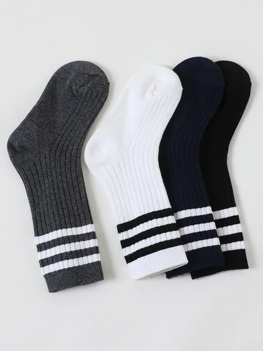 子供用ソックス【三本ライン・カラフルサメパンツに合わせて・春秋用・コットン】