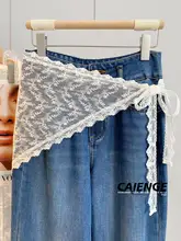 レース付きの女性用ハーフスカート【デニムパンツとの重ね着・トライアングルスカーフ・刺繍ウエストベルト】