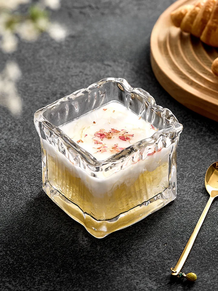 スクエアガラスボウル【朝食用・燕の巣と麦片用・デザートやアイスクリーム用・小型】