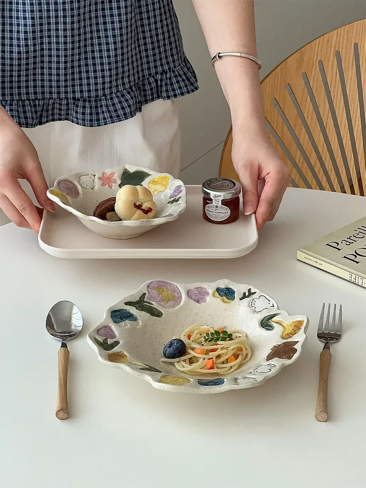 お皿 陶器 下絵付け 花鳥柄 ヴィンテージ おしゃれ 家庭用 大皿 パスタ