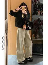 高ウエストワイドレッグカジュアルパンツ【秋用・フィット・魅力的なドレープライン】（セットアップ対応）
