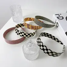 レトロなヘッドバンド市松模様のヘアアクセサリー韓国風チェック柄スタイル