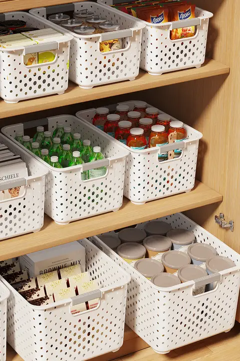 プラスチック製の収納バスケット【家庭用・キッチン・雑貨整理用】