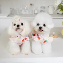 可愛い！草苺風プリーツ付き袖の犬用ミニスカート【夏用・ペット用】（セットアップ対応）