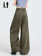 レディース レトロプリーツ ワイドレッグデニムパンツ【ハイウエスト・フィット・ストレート】