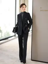 秋冬用 高級ウールカシミヤスーツ【女性・フィット感のあるデザイン・ネイビーブルー・キャリアスタイル】（セットアップ対応）