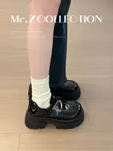 厚底ローファーシューズ【マジックテープ・レトロ・イギリス風・カジュアル】（セットアップ対応）