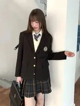 黒のブレザージャケット【秋季・オリジナル学院風・チェック柄・プリーツスカート（セットアップ対応）】
