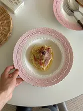 セラミックプレート パスタ デザート 繊細なレトロ ピンク レース エンボス