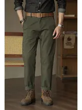 軍緑のワークパンツ【ゆったりシルエット・アメリカンヴィンテージ・ウォッシュ加工・秋冬用】（セットアップ対応）