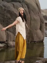 夏用麻混紡ノースリーブシャツ【UVカット・通気性・Vネック・レトロデザイン】