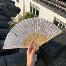 折りたたみ扇子 竹製 海棠花柄 携帯用 夏 漢服 舞踊扇 チャイナテイスト