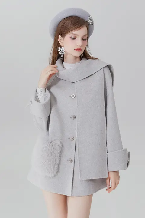 秋冬用のオルタナティブスタイルのダブルフェイスウールコート【月雾灰・囲みデザイン】
