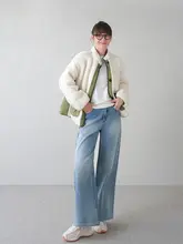 軽量デニム冬用パンツ【760g・加厚・高腰・ワイドレッグ・青色】