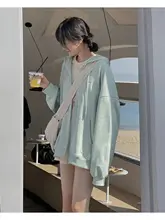 女性用 グリーンフード付きスウェットカーディガン【春秋用・フィット・ゆったりサイズ】